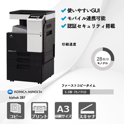 コニカミノルタ bizhub 287 A3モノクロ複合機 | 複合機・コピー機の